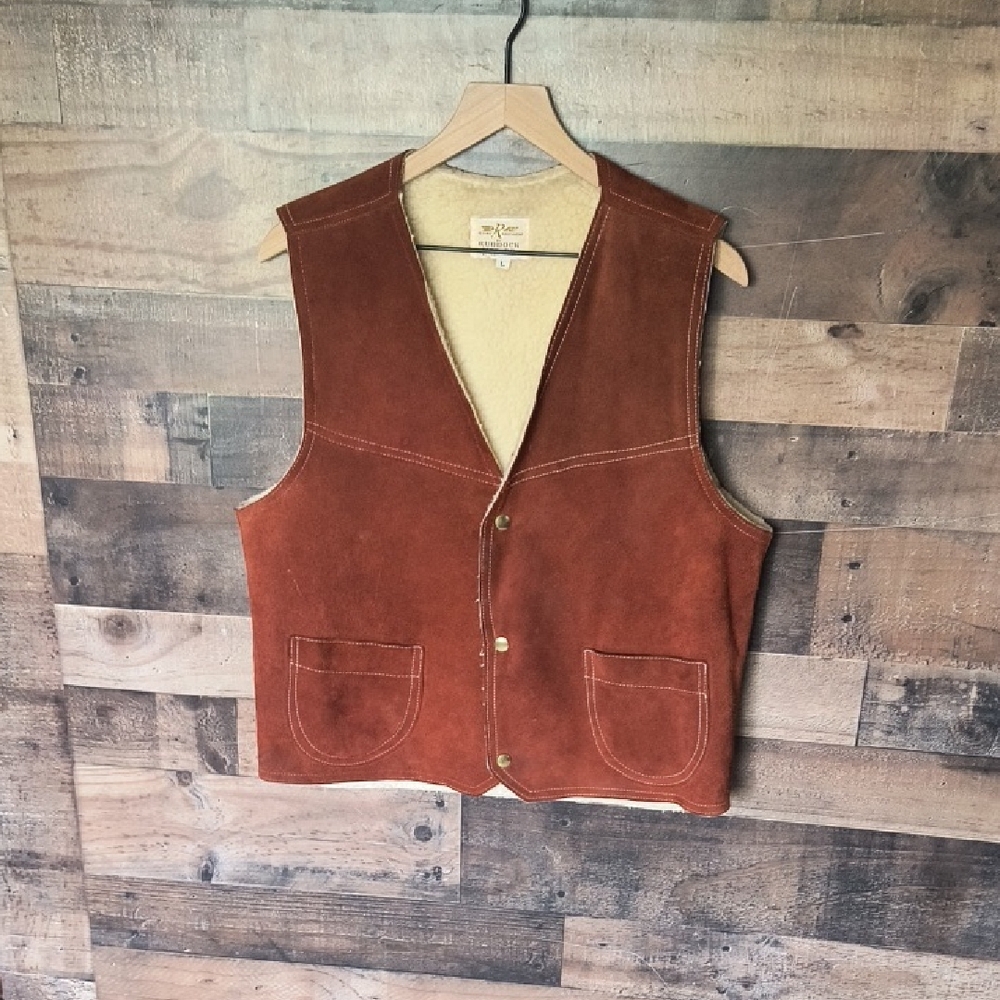 Vintage Flying Ranch Wear By Ruddock Brown Leather Sherpa Vest Sz Med Men